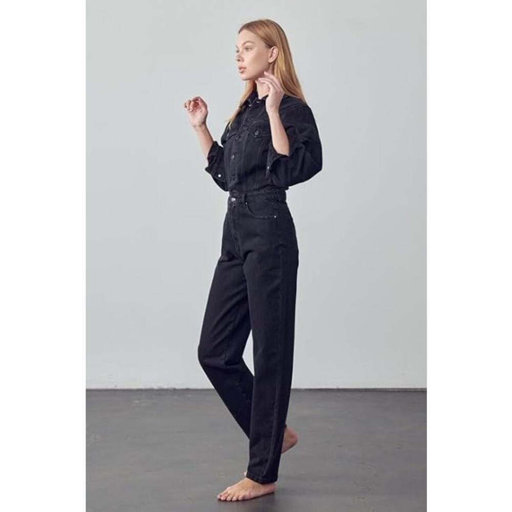 INSANE GENE Balloon Sleeve Denim Jumpsuit Large Button Front Long Sleeve - Picture 4 of 5